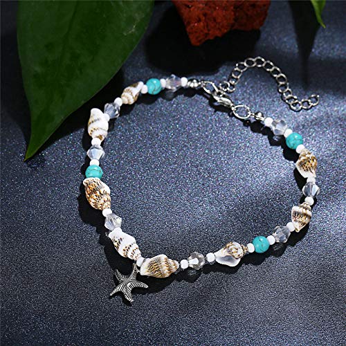 Image of Softones Blue Starfish Turtle Anklet Multilayer Charm Beads Sea Handmade Boho Anklet Foot Jewelry for Women