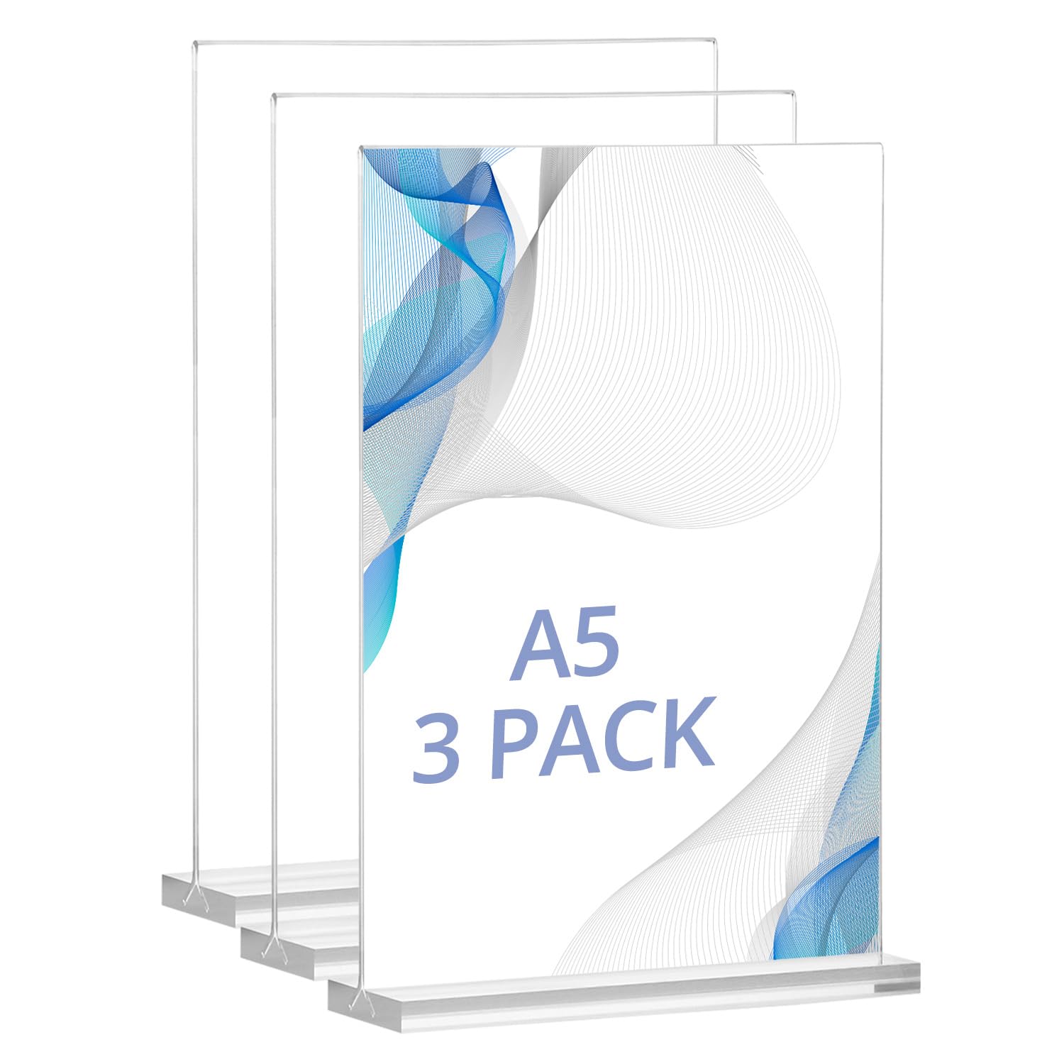 QWORK® 3Pcs A5 Acrylic Sign Stand, Double-Sided T-Shape Display Holder, Sign Holder, for Office, Store, Restaurant — image 1