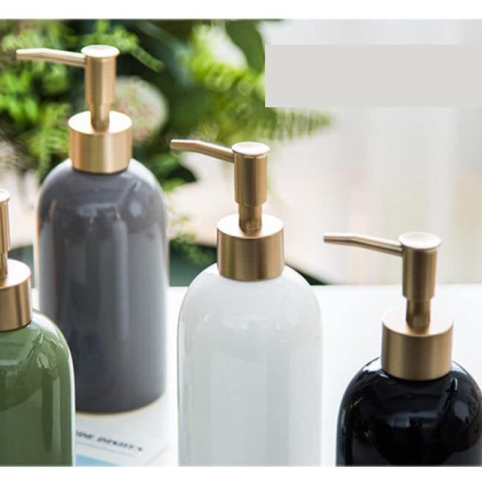 Dispenser Sapone Ricaricabile Dispenser di Sapone Liquido in Ceramica per Il Lavaggio delle Mani Decorativo Celadon Dosatore Liquido(Black)