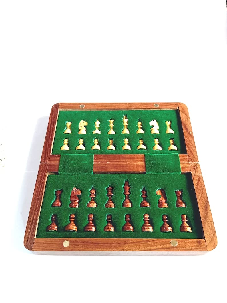 Scacchiera da Viaggio Magnetica Pieghevole 7 "in Palissandro Dorato | Scacchiera in Legno | Scacchiera da Viaggio | Scacchiera Magnetica
