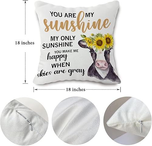 Miniatura 2 de Funda de almohada con citas inspiradoras, con texto en inglés "You are My Sunshine", decoración de cama para el hogar, cama, diseño de vaca y