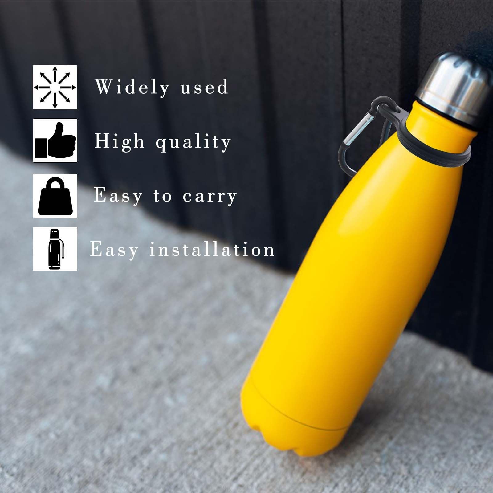 6 Pièces Boucles de Bouteille d'Eau en Silicone, Clips pour Bouteille d'Eau Noirs - Porte Bouteille Sécurisé et Élastique avec Mousqueton pour Randonnée, Camping, Voyage et Activités de Plein Air