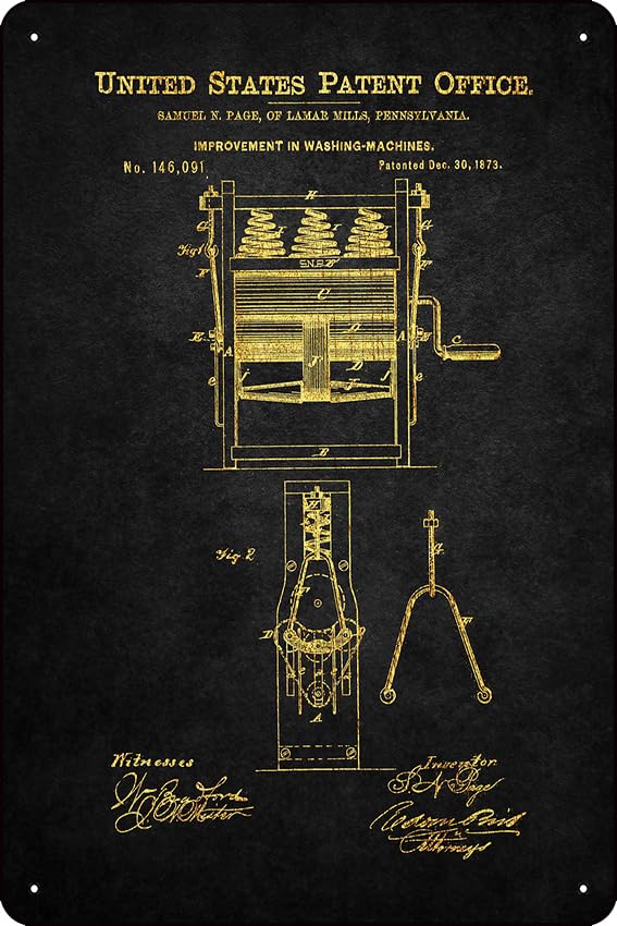 32 Washing Machine Patent Metal Tin Vintage Sign 12 X 8 Inch Game Room Man Cave Wall Decor