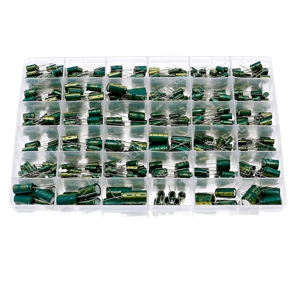Set di condensatori elettrolitici in alluminio da 810 pezzi, 36 tipi, 10 V-63 V, 1 uF-1500 uF, assortiti, scatola di immagazzinaggio, alta frequenza, bassa frequenza con scatola diy