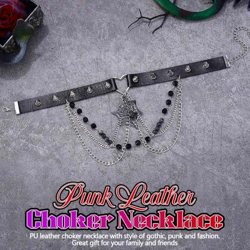 Zoestar Punk Leder Choker Halskette Schwarz Gothic Halsband Spinnennetz Spiked Halloween Halskette Kette für Frauen