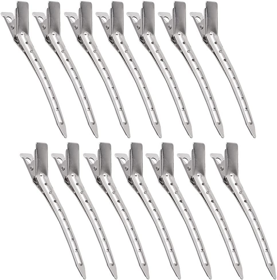 24 Pcs Hair Sectioning Clips 3.5 Inches Metal Curl Clips Duckbill Crocodile Hair Styling Clips with Holes for Barbershop Hairdressing Women Girls Accessories