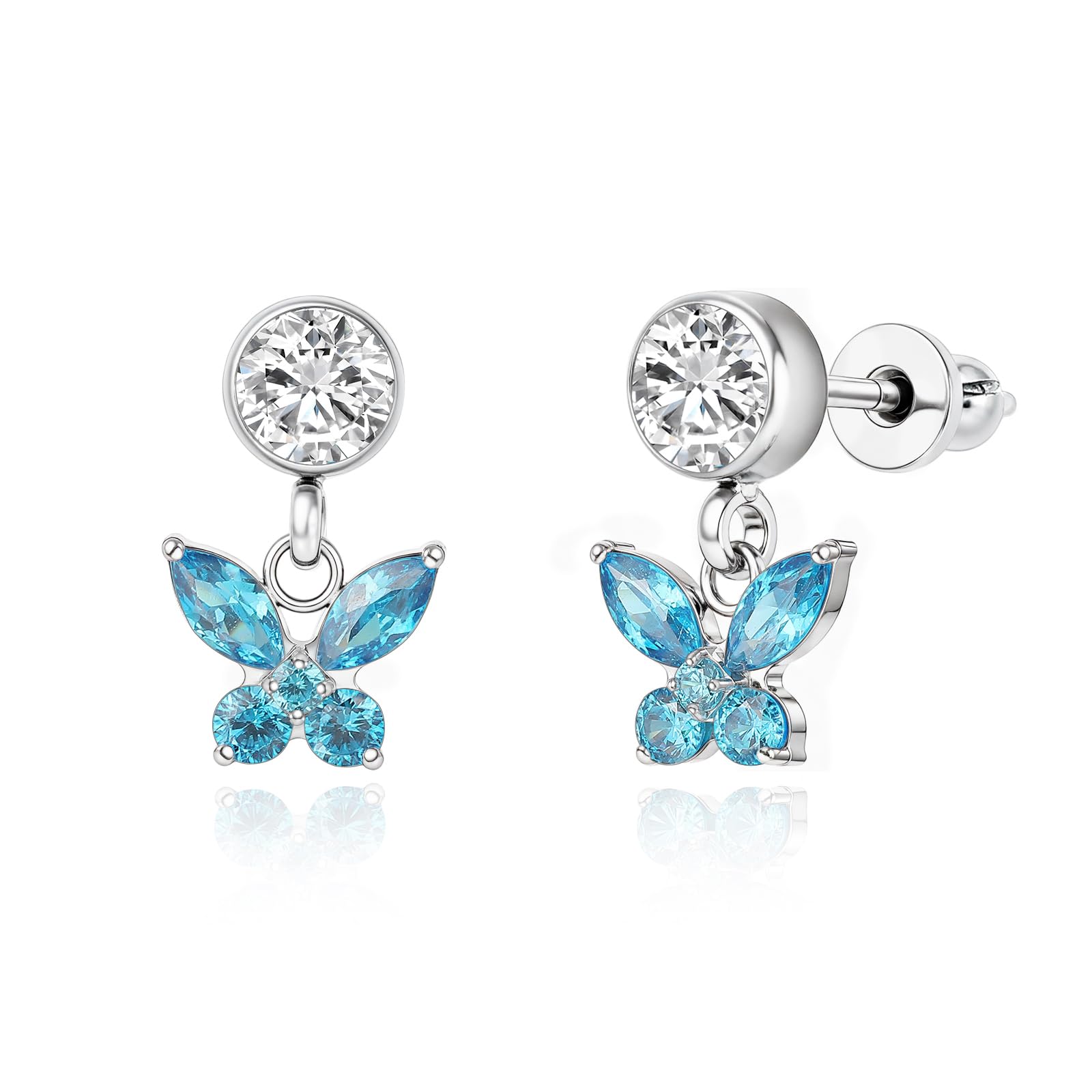 Limerencia Hypoallergenic F136 Titanium Cubic Zirconia Butterfly Drop Dangle Stud Earrings G23 for Women