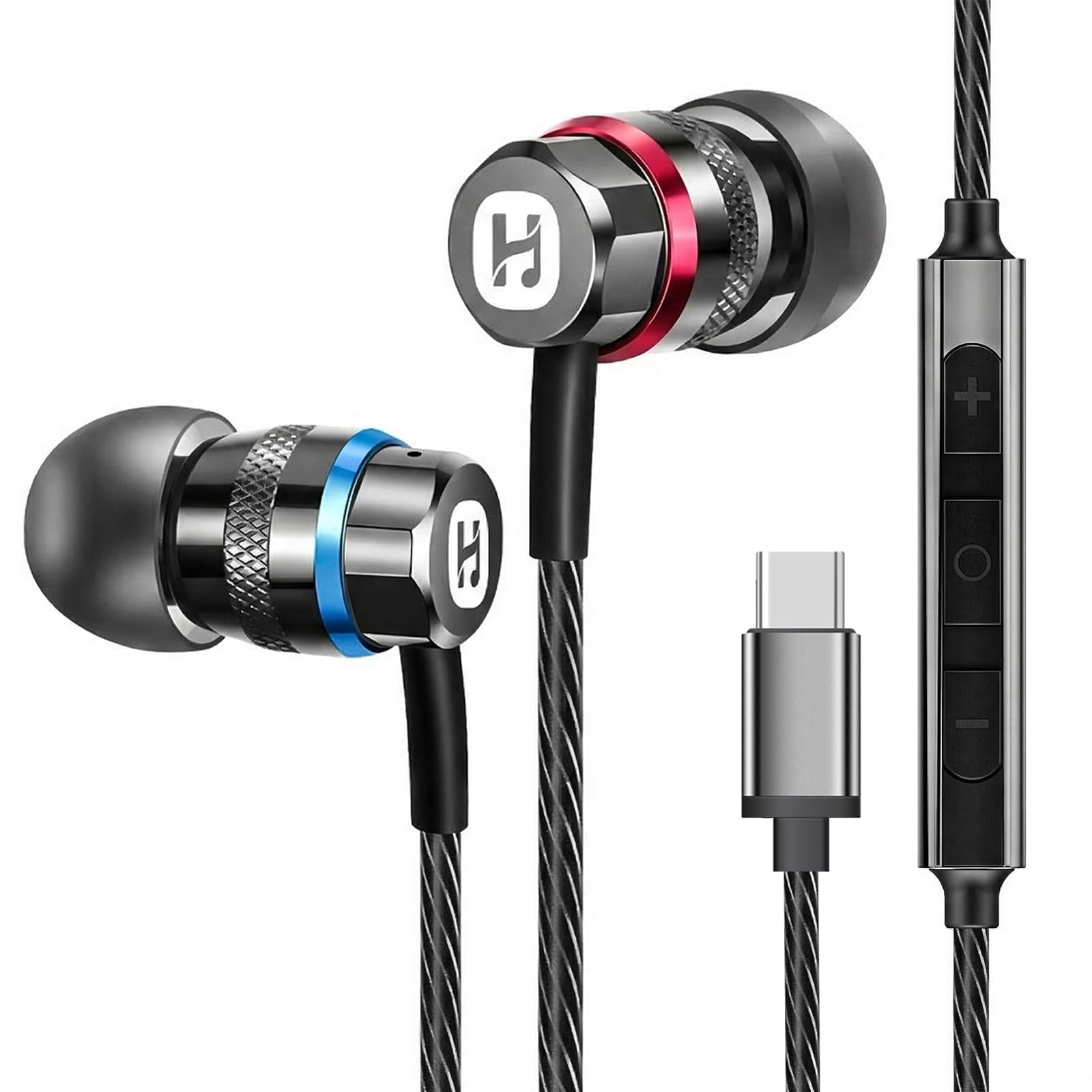 HIFI WALKER A1 Przewodowe słuchawki z mikrofonem, słuchawki douszne USB-C, krystalicznie czysty dźwięk dynamiczny, wysokiej rozdzielczości słuchawki do muzyki i połączeń