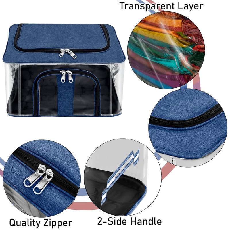 Image of Shibui Storage Bags With Cover And Double Zipper Closure For Clothing Protector Wardrobe Organiser.Navy(pack of 6)