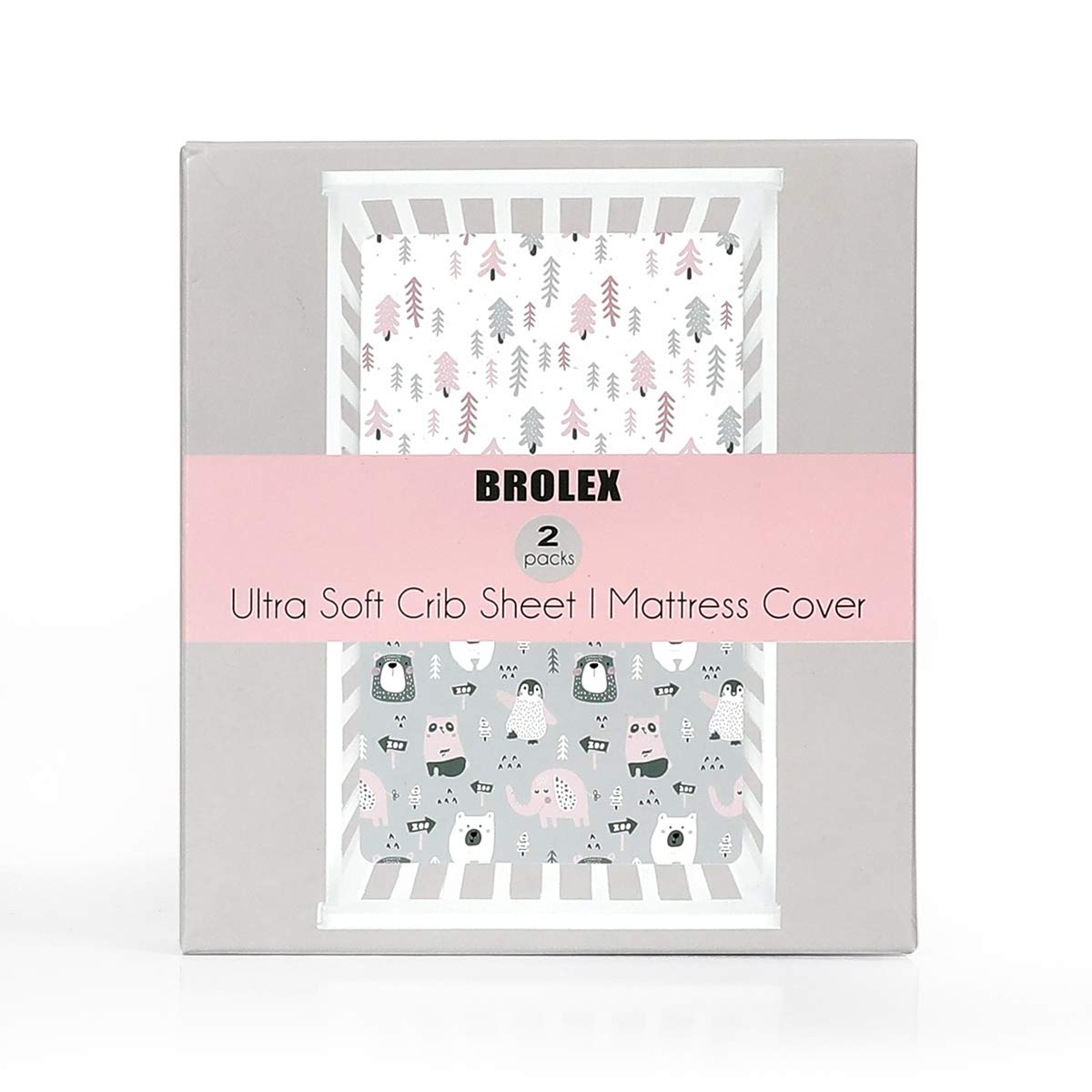 Stretchy Fitted Crib Sheets Set BROLEX 2 Pack Portable Crib Mattress Topper for Baby Boys Girls,Ultra Soft Jersey,Full Standard,Jungle Animals