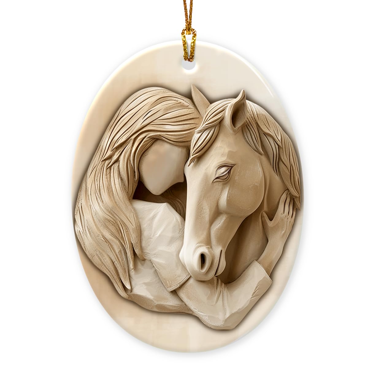 Horse Ornament 2025-3D Relief Ceramic Ornament for Christmas Tree, Hugging Horse Gifts for Women, Teenage Girls, Animal Lovers, Farmers - Meaningful Holiday Keepsake for Horses Lovers