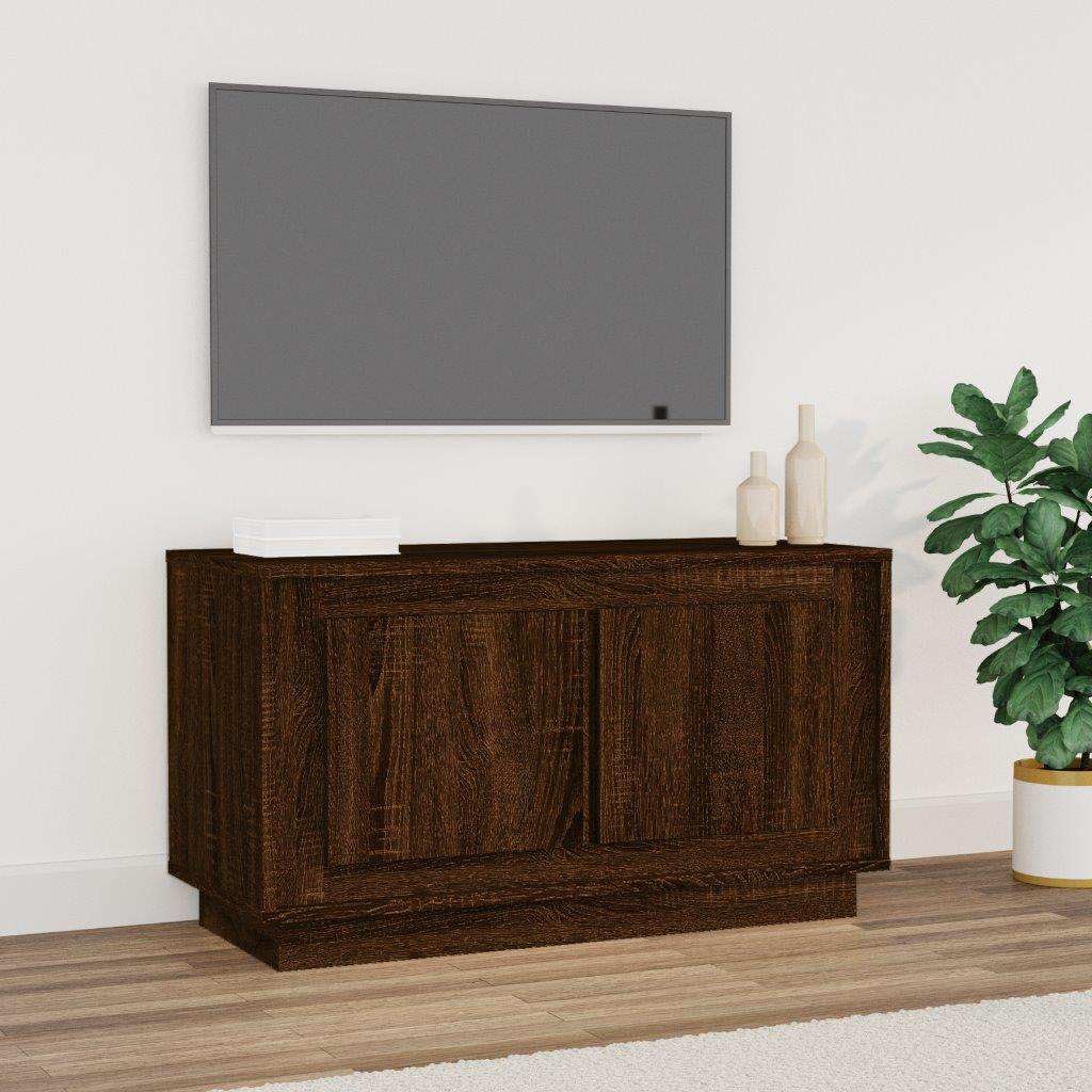 Drewnopochodna z szufladami pod telewizor z 2 komorami brąz 80x35x45 cm