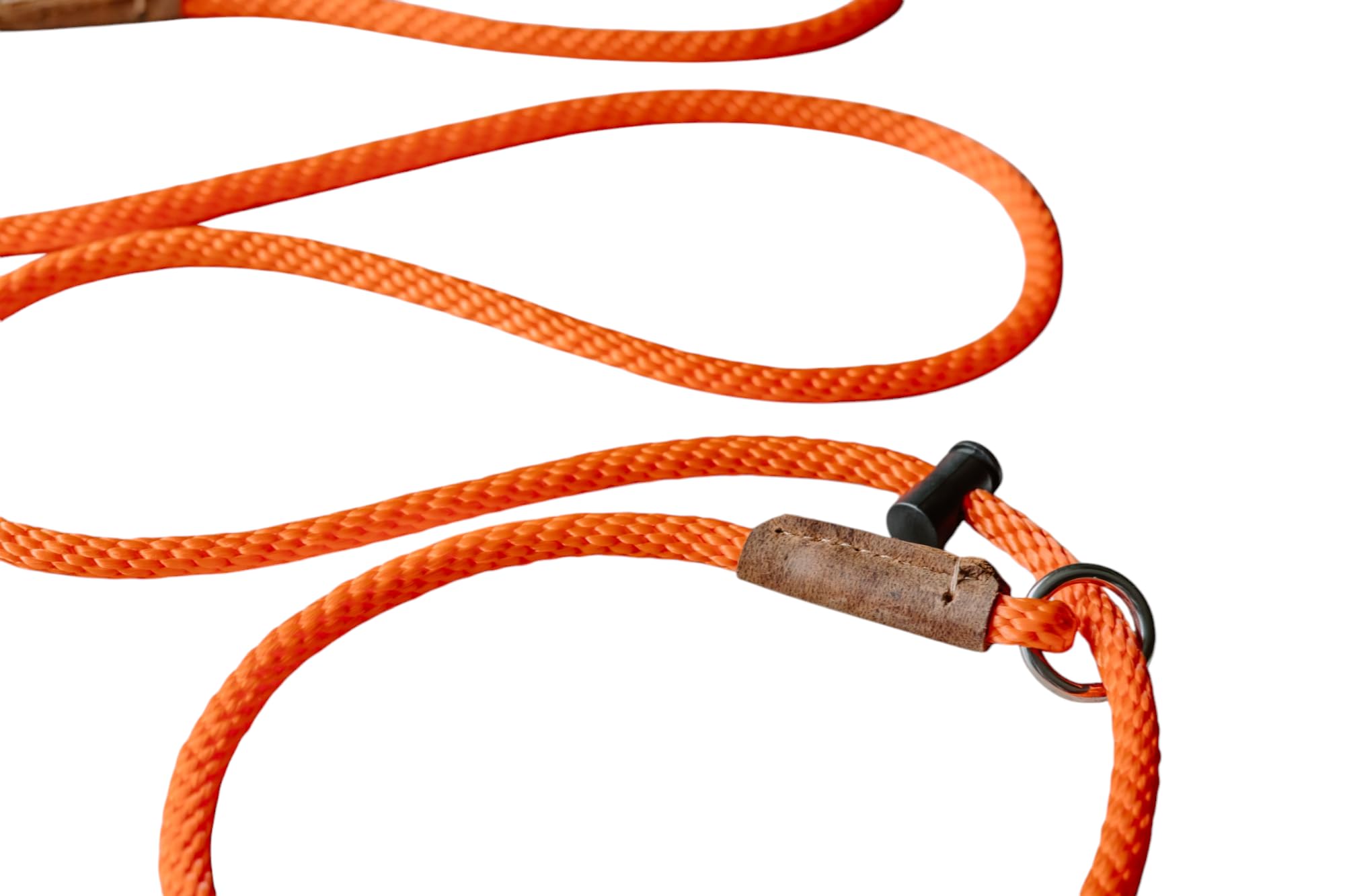 Slip lead/PREMIUM/professional dog training leash/8mm PP rope with the push button snug stopper and hand-stitched leather binding /4-6 feet (6 Feet, Neon Orange)