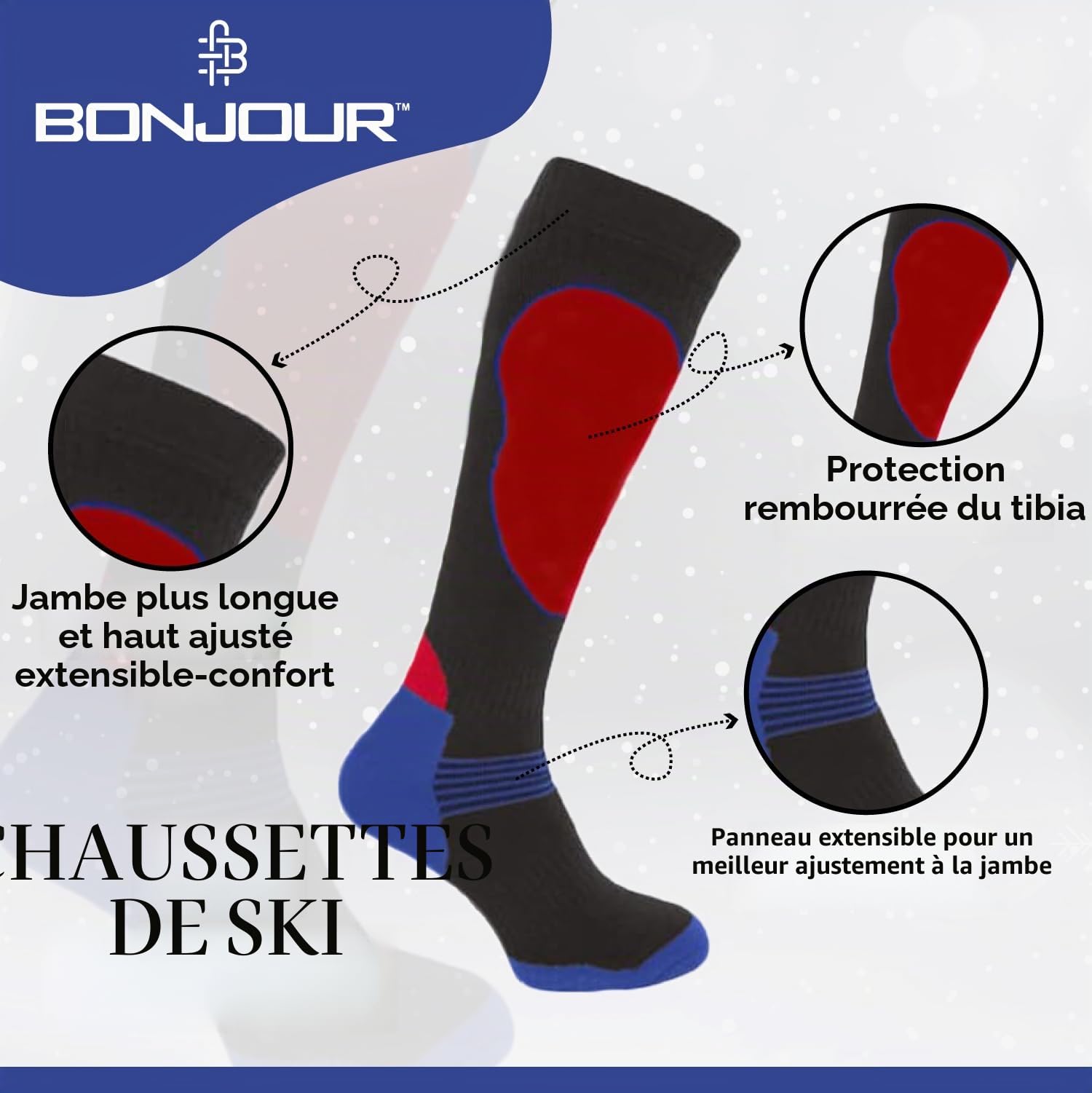 Chaussettes de Ski Lot de 4 Long Thermique Haute Performance Homme ( EU 39 - 45 ) - Multicolore