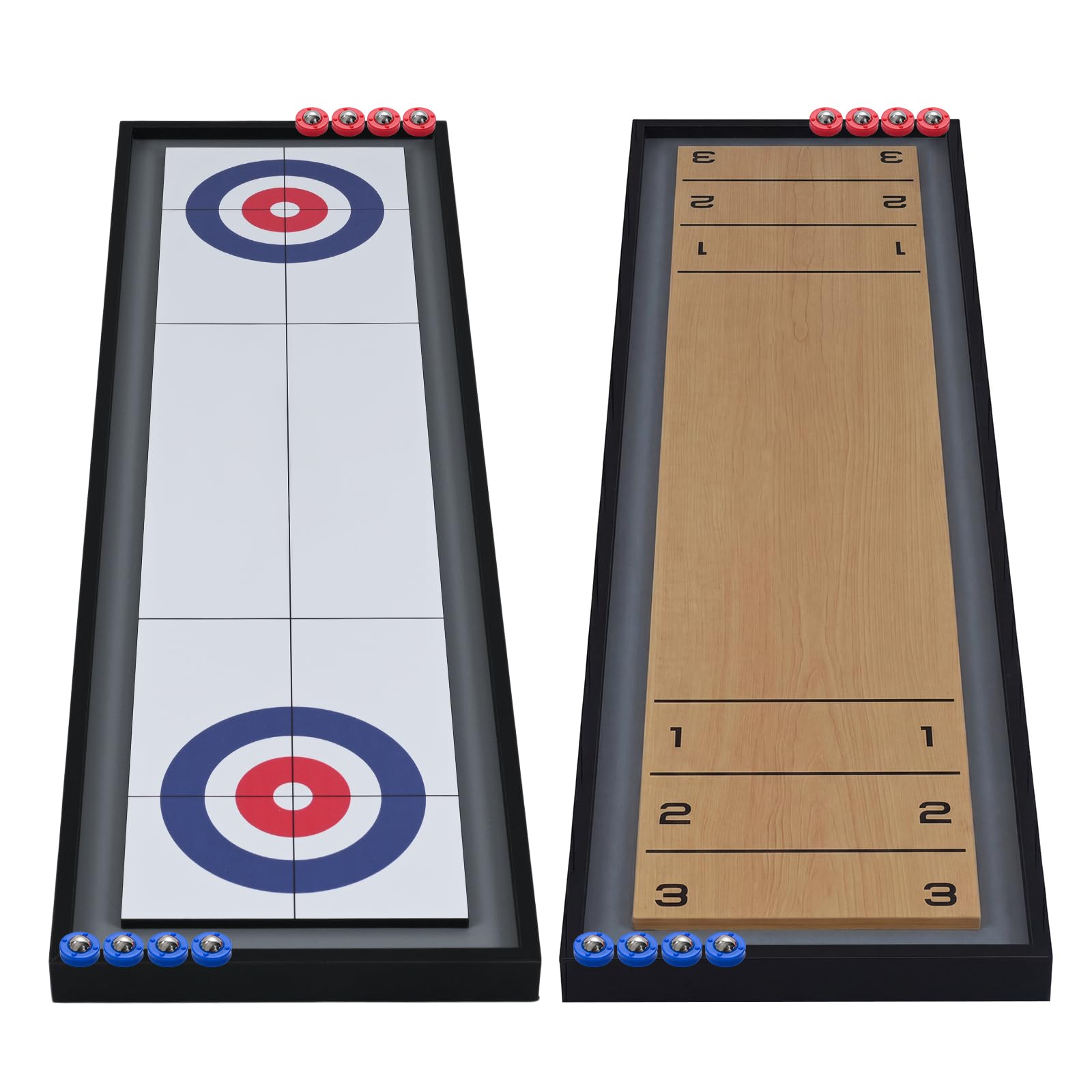 GYMAX 2 in 1 Shuffleboard and Curling Combo Game, Wooden 2-Sided Tabletop Shuffle Board Game with 8 Rolling Puck, Portable Combination Games Set for Home Family Nights Party Bar