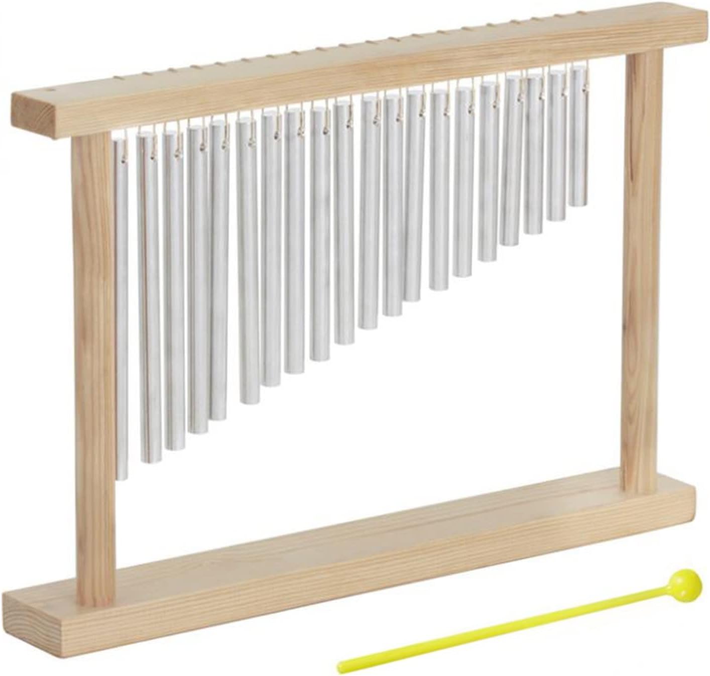 20 Tone Wind Chimes Silver Standing Wooden Frame Playing