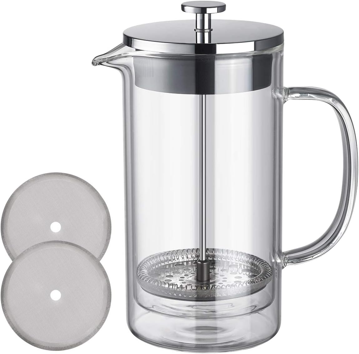 French Press Coffee Maker Tea Pot Double Wall Borosilicate Glass 304 Stainless Steel Clear Coffee Press 600 ml 20 oz-UNNKI