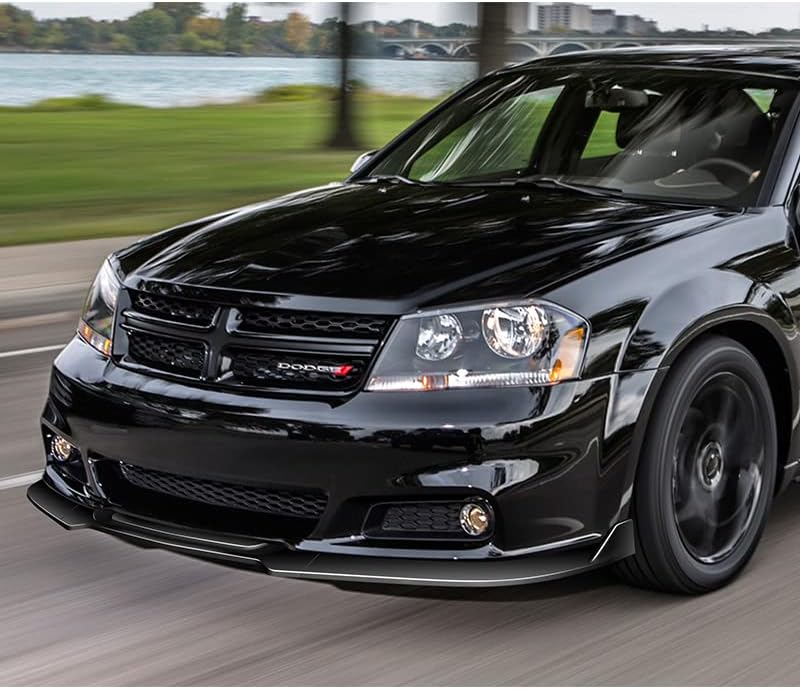 3PCS Front Bumper Lip Kit fit for compatible with 2011-2014 Dodge Avenger, STP-Style Splitter Trim Protection Spoiler, Air-Dam-Chin-Diffuser (Painted Black)