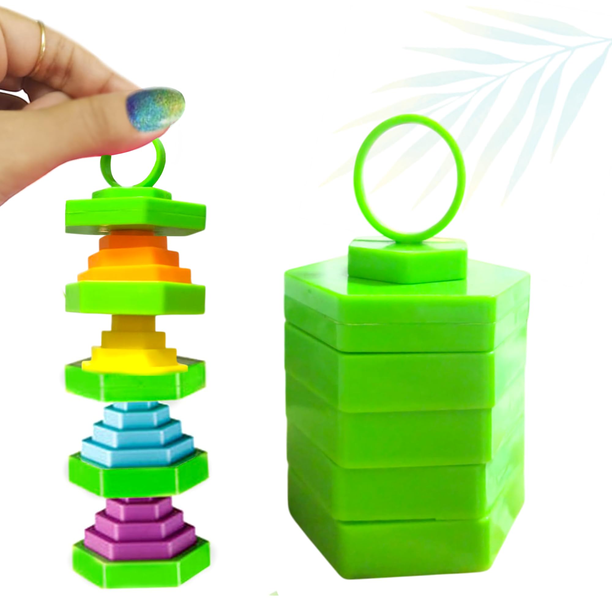 Magic folding blocks fidget toys - Transformable and spining - Stress Anxiety relief toy for ADHD Autism special needs- Finger toy extend retract up down - Gift for Adults & Kids! (Green Hexagon)
