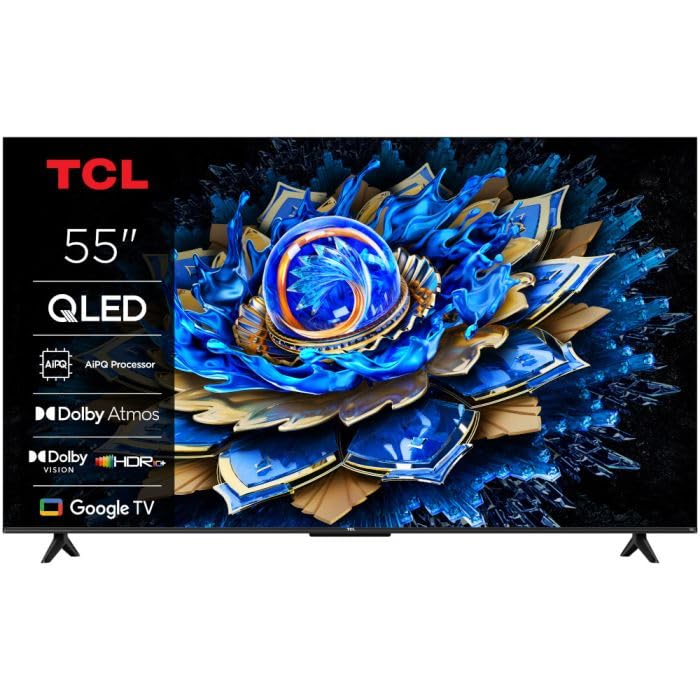 TCL 55T69C 55" QLED, Direct LED TV, 4K HDR, Smart TV Powered by Google TV (Dolby Vision & Atmos, Game Master, Motion Clarity, Compatible avec Google Assistant & Alexa)