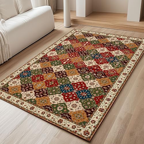 Image of DECOMIZER 5x7 Feet Premium Carpet for Hall | Rug Runner and Carpets for Bedroom /Living Area /Home with Anti Slip Backing | Machine Washable - Multicolor Zig