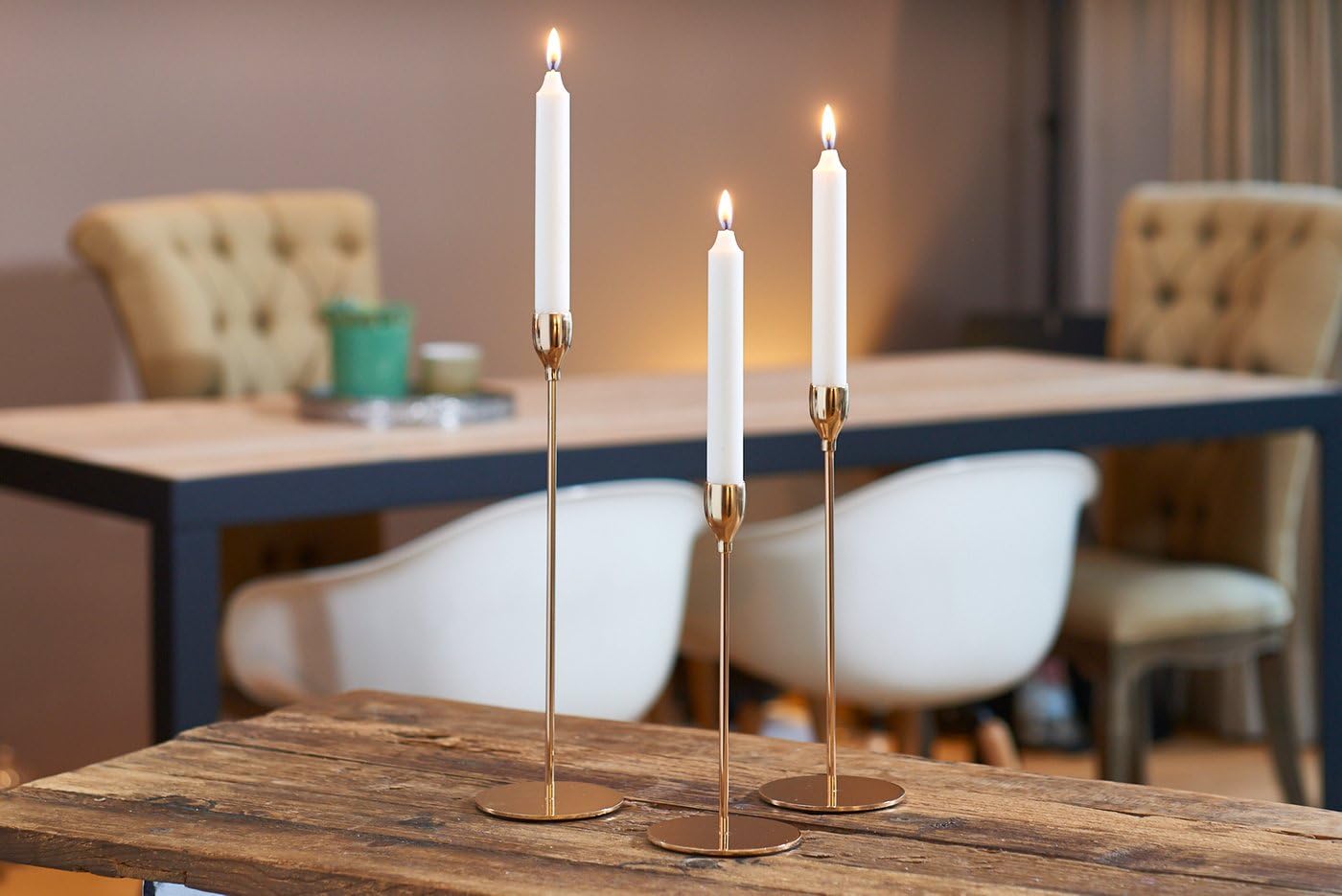 Goldixx Kerzenständer Set, 3-teilig, Metall Gold, 23/28/33 cm Höhe, Modern
