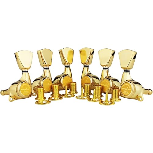 Guyker 6Pcs Guitar Locking Tuners (3L + 3R Handed) – 1:21 Lock String Sealed Tuning Key Pegs Machine Heads with Keystone Knob Replacement for LP, SG, TL Style Electric or Acoustic Guitars – Gold