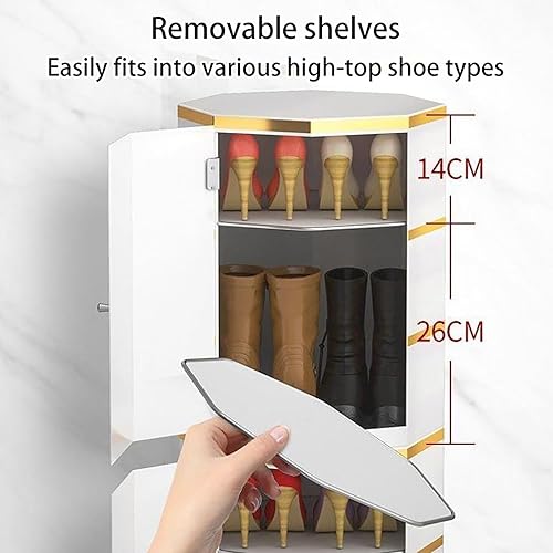 Miniatura 5 de Zapatero giratorio de alta calidad con puertas, zapatero redondo con torre de almacenamiento moderno para zapatos, armario de almacenamiento de