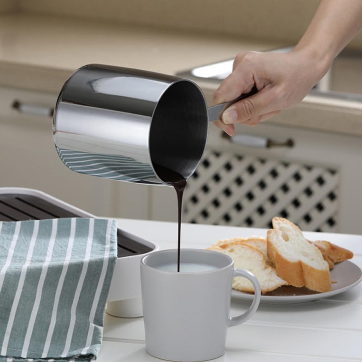 Sosoport Pentolino Design Compatto 900ml in Acciaio Inossidabile Scalda Latte e Manico Ergonomico per Sciogliere Margarina e Scaldare Latte in Cucina
