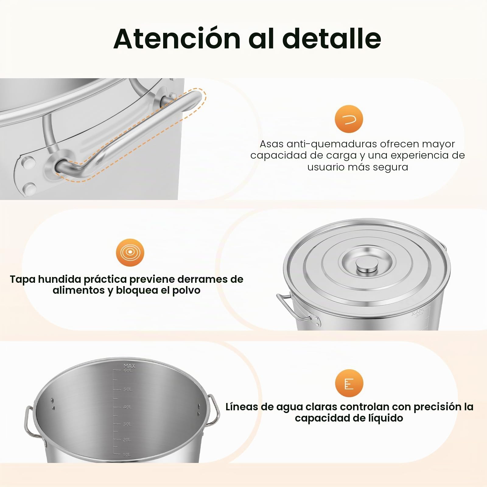 Olla para sopa de 70 litros, gran capacidad, con olla de camping, olla de cocina, asas equipadas, olla de acero inoxidable para cocinas de gas, cocinas eléctricas, cocinas de inducción, color