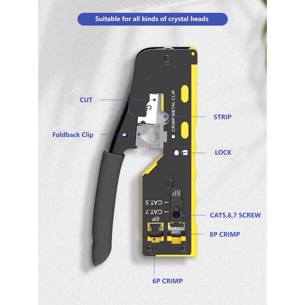 Narzędzie do zaciskania przelotowego RJ45, RJ45 Cat5 Cat6 Cat7, narzędzie do zaciskania RJ11, narzędzie do zaciskania kabli sieciowych Ethernet, modułowy sprzęt do zaciskania mini szczypce
