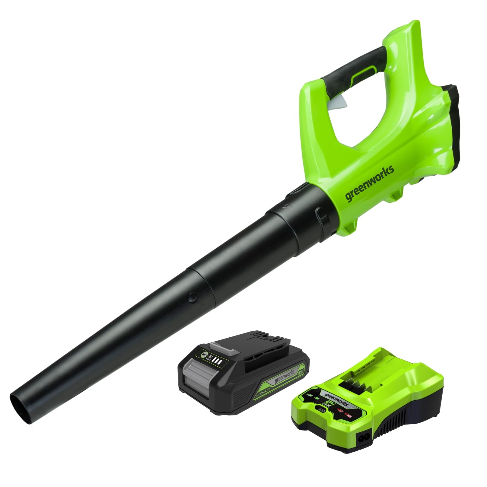 Greenworks G24ABK2 Axial Akku Laubbläser, 156 km/h, 4,27 m³/min, 24V 2Ah Batterie & Ladegerät, 3 Jahre Garantie