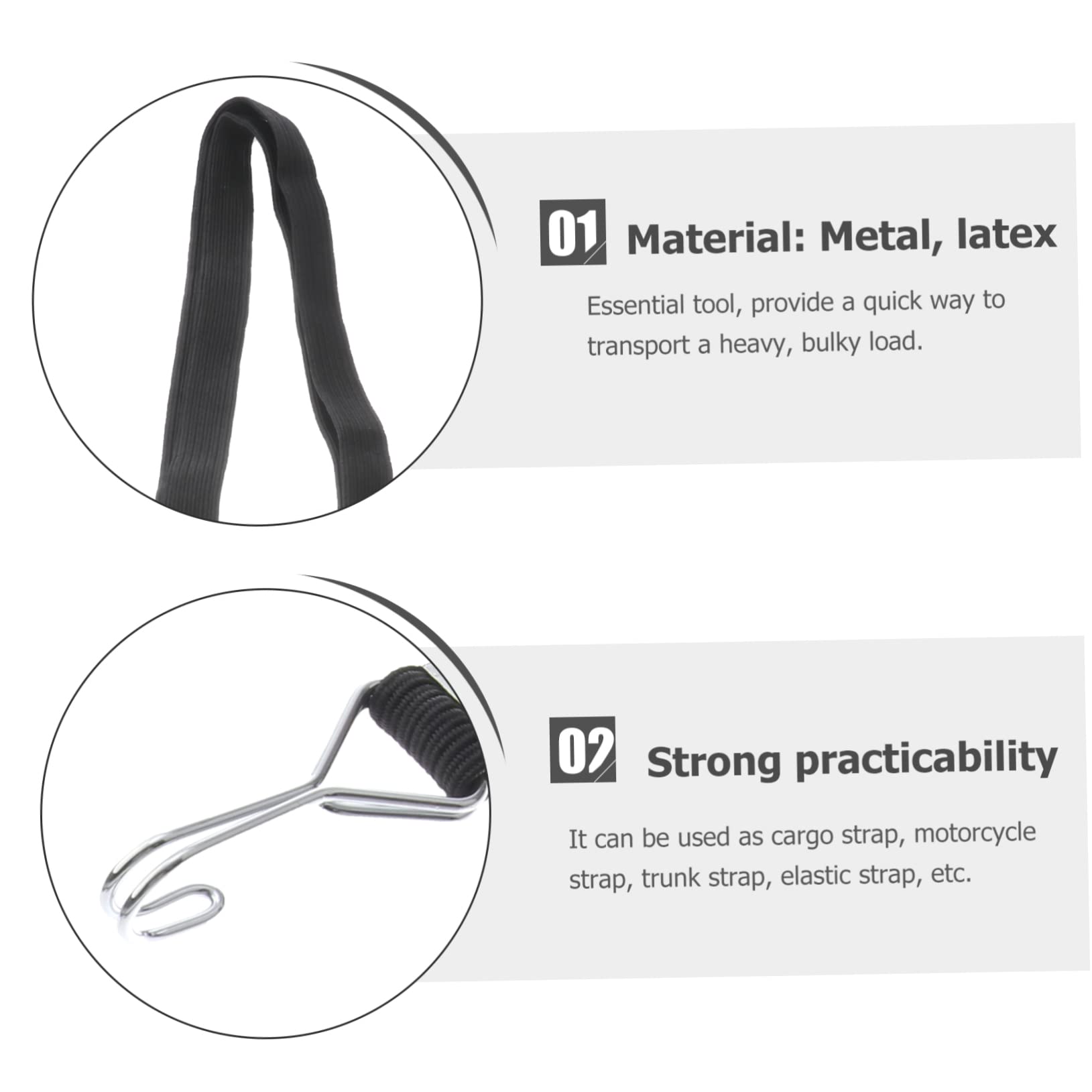 Corde d'attache pour Bagages Élastique Noire en Métal et Latex, Lot de 4 | Sangle Élastique de Chargement, Tendeurs Plats Élastiques Crochet, pour Scooters et Motos, Maintien du Bagage