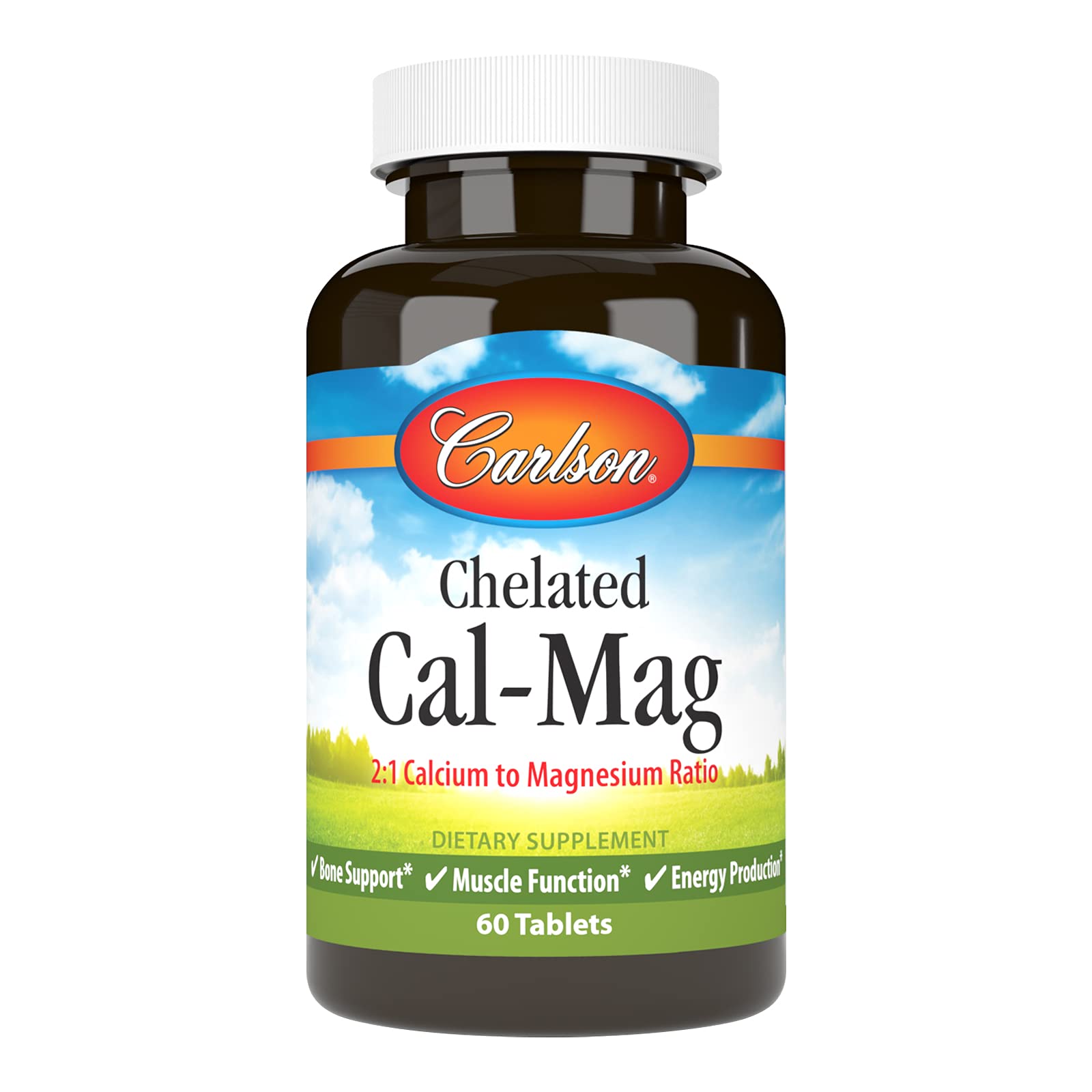Carlson Chelated Cal-Mag, 2:1 Calcium to Magnesium Ratio, 60 tablets 60 Count (Pack of 1)