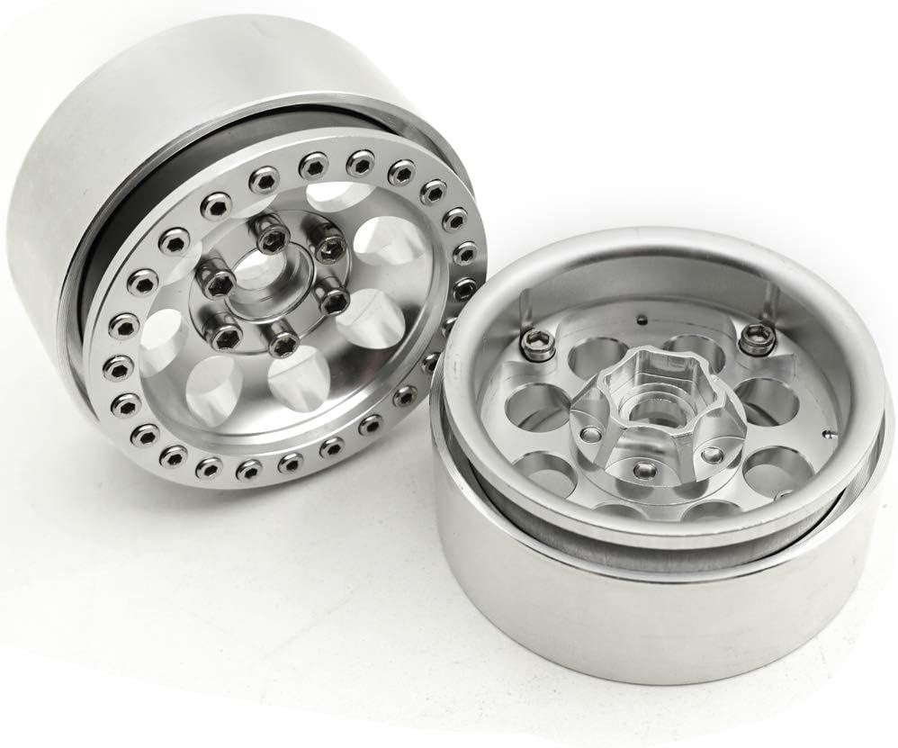 4PCS Metal 1.9" Beadlock Crawler Wheels Rims Set for RC 1/10 Crawler Truck Buggy car Axial SCX10 CC01 D90 TRX-4RC4WD (Silver)