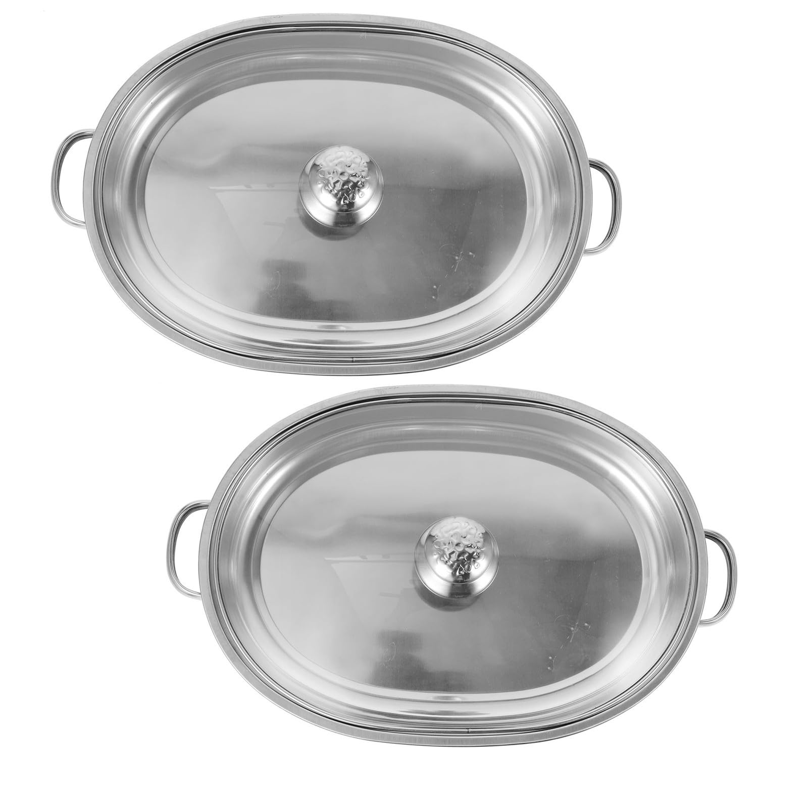 2 Set Vassoio a Forma Ellittica in Acciaio Inox