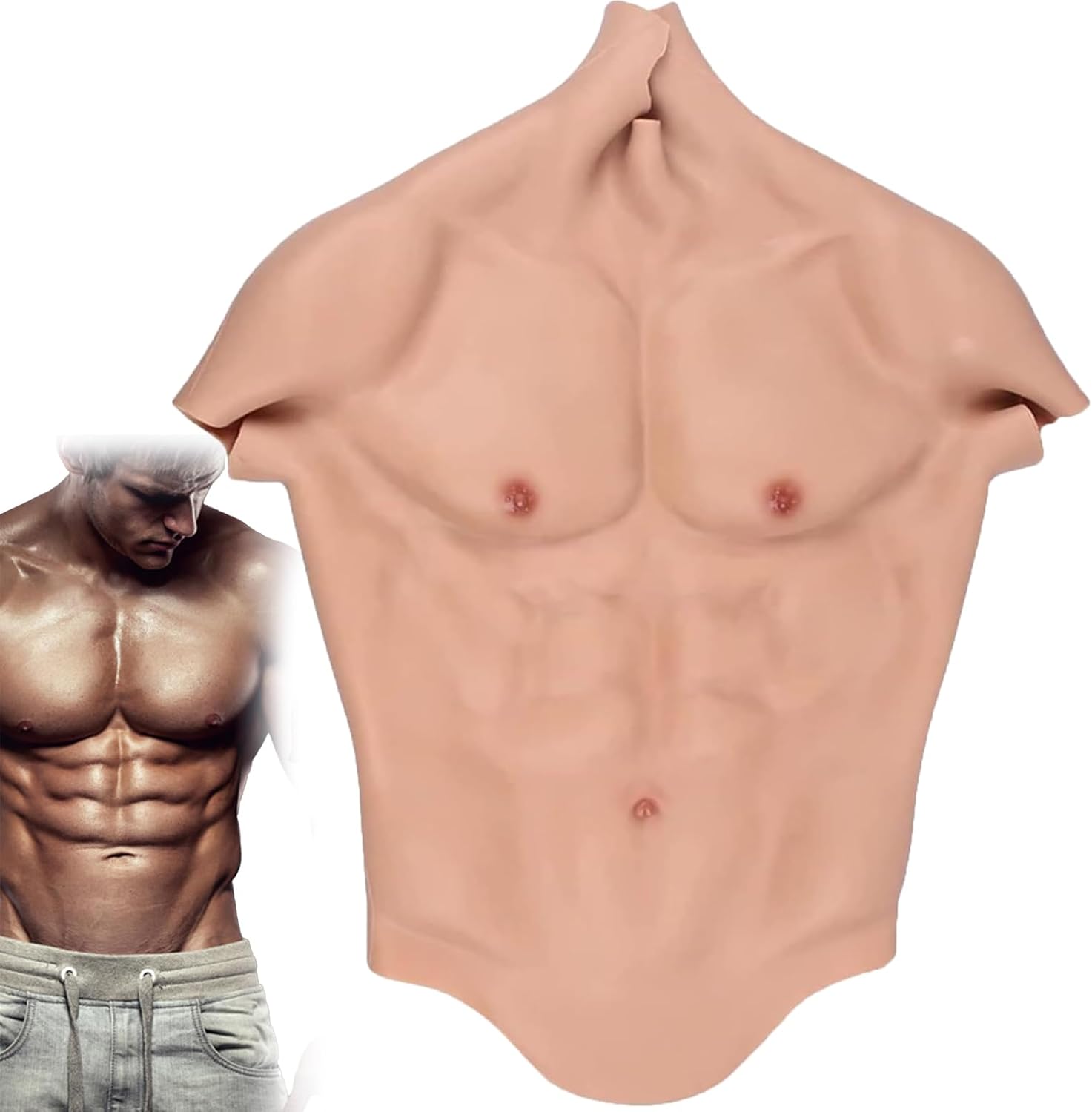 Men'S Silicone Muscle Suit Realistic Long Simulation Muscles Fake Chest Bodysuit Costume Shaper for Halloween Props