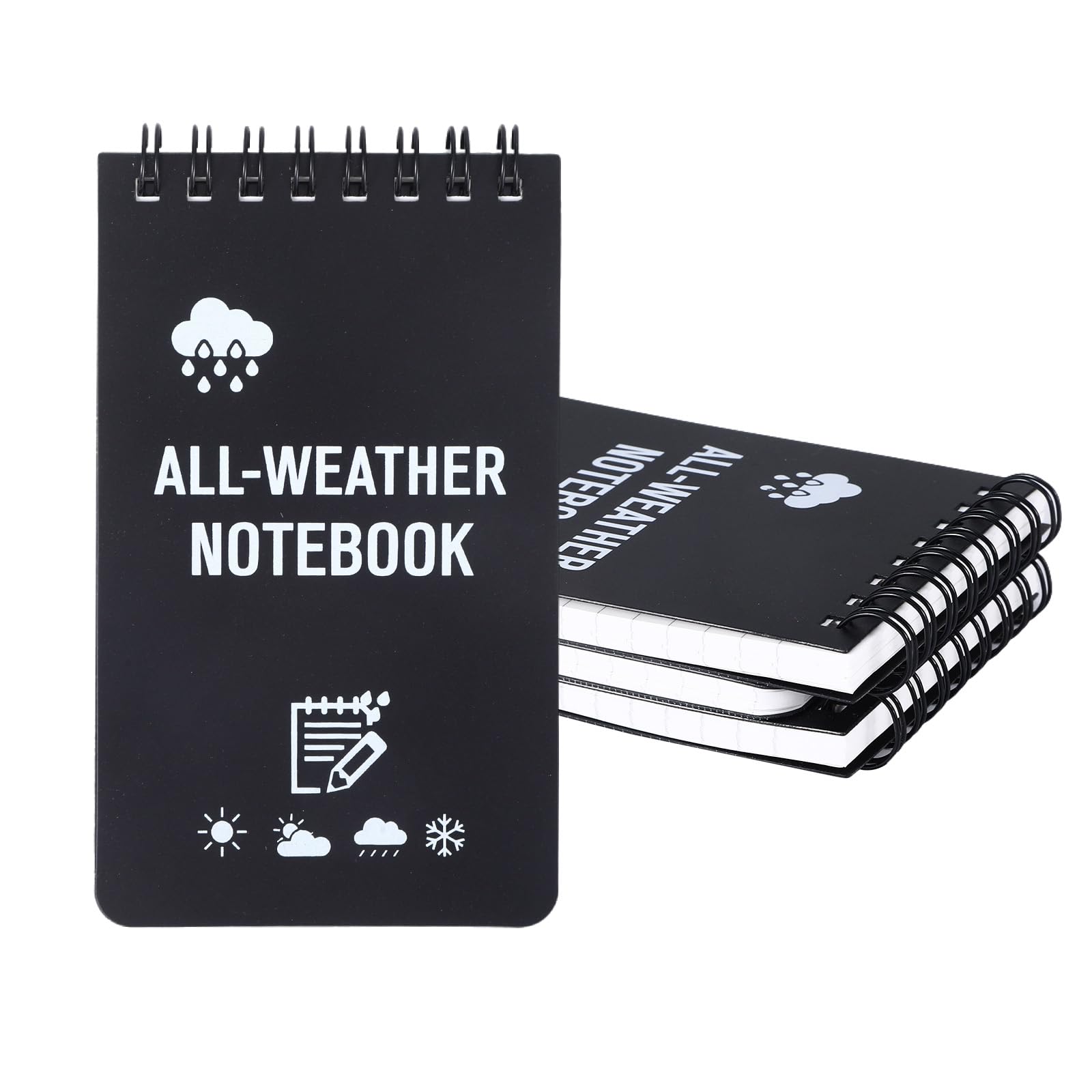 4 stuks zwarte waterdichte notitieboeken, draagbaar blok met topspiraal, klein notitieboek als all-weather notitieblokken, klein waterdicht notitieblok, voor outdoor-activiteiten, tactische