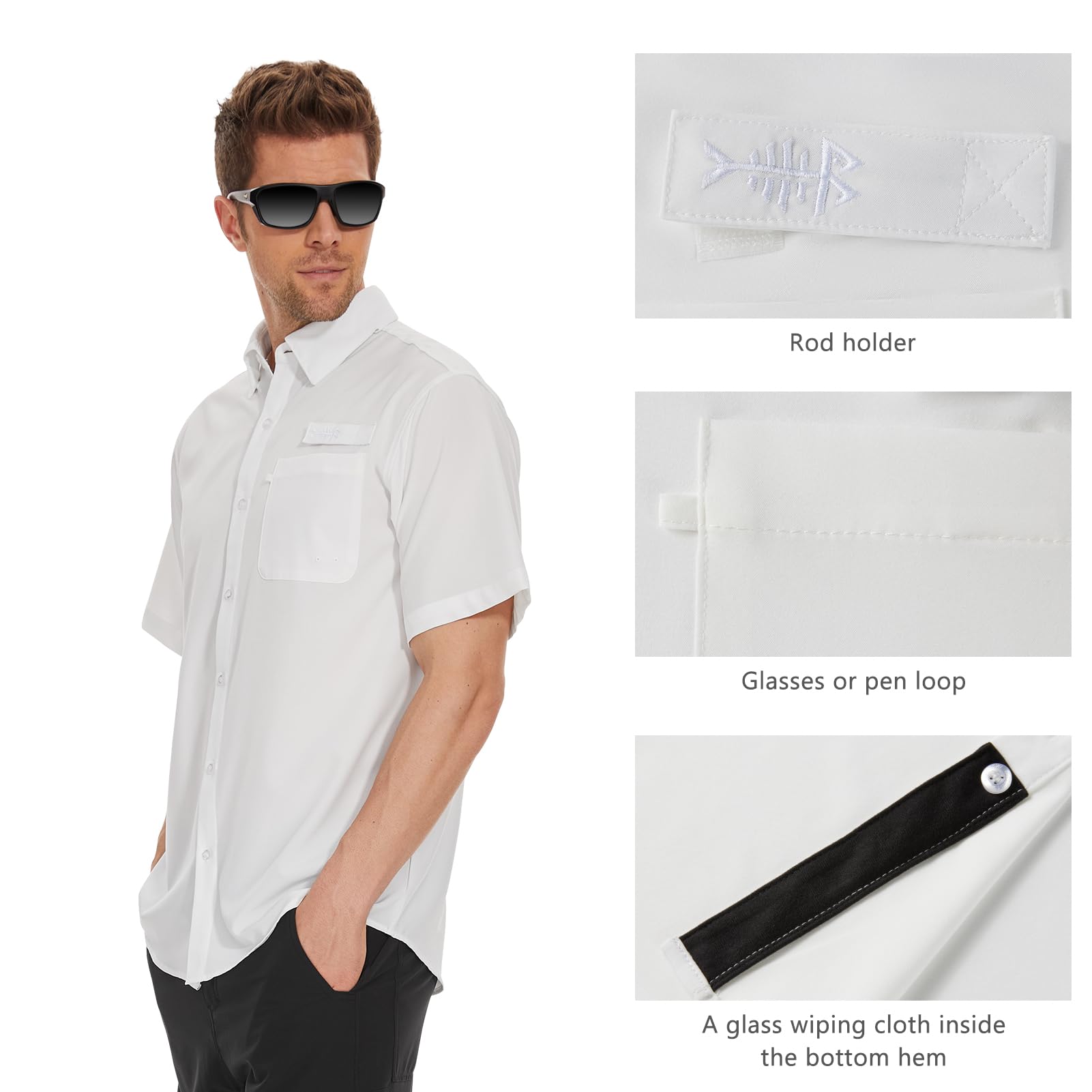 Bassdash Camicia da Pesca da Uomo Camicia Casual Estiva Camicia Hawaiana UPF 50+ Manica Corta abbottonata Fiori per Escursioni all'aperto e Campeggio