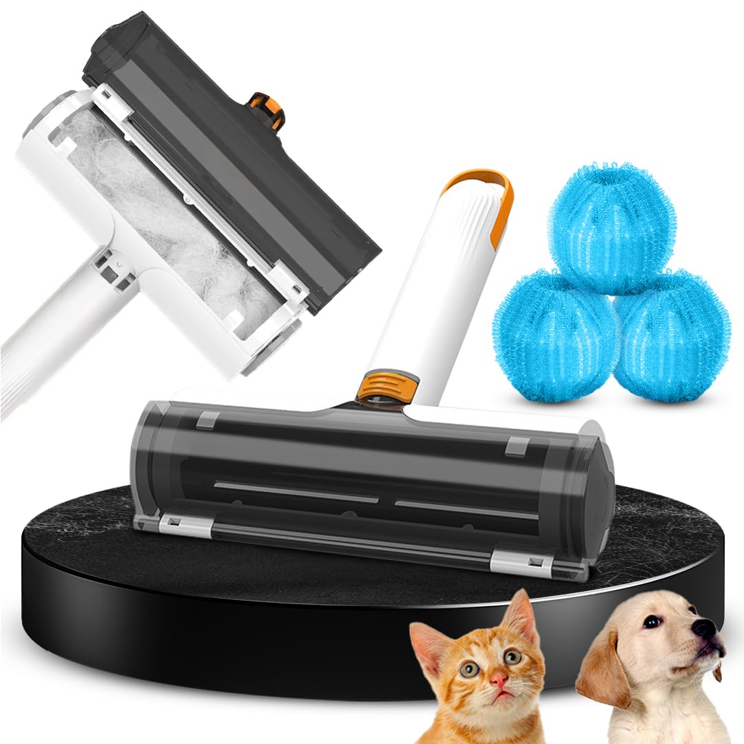Quitapelos y Rodillo para Mascotas, + 3 Bolas Atrapa Pelos para Lavadora, Removedor de Pelaje para Perros y Gatos, Ideal para Sofa, Ropa, Cama, Coche y Alfombra, Cepillo Lavable y Reutilizable