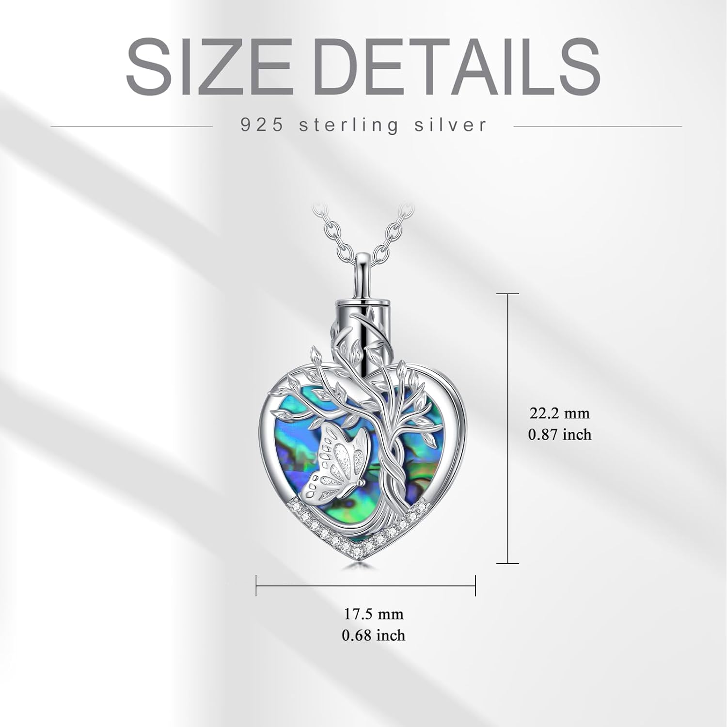 TOUPOP Tree of Life Urn Necklace for Ashes 925 Sterling Silver Heart Abalone Shell Cremation Jewelry Memorial Christmas Gifts for Women Mom Wife - Image 6