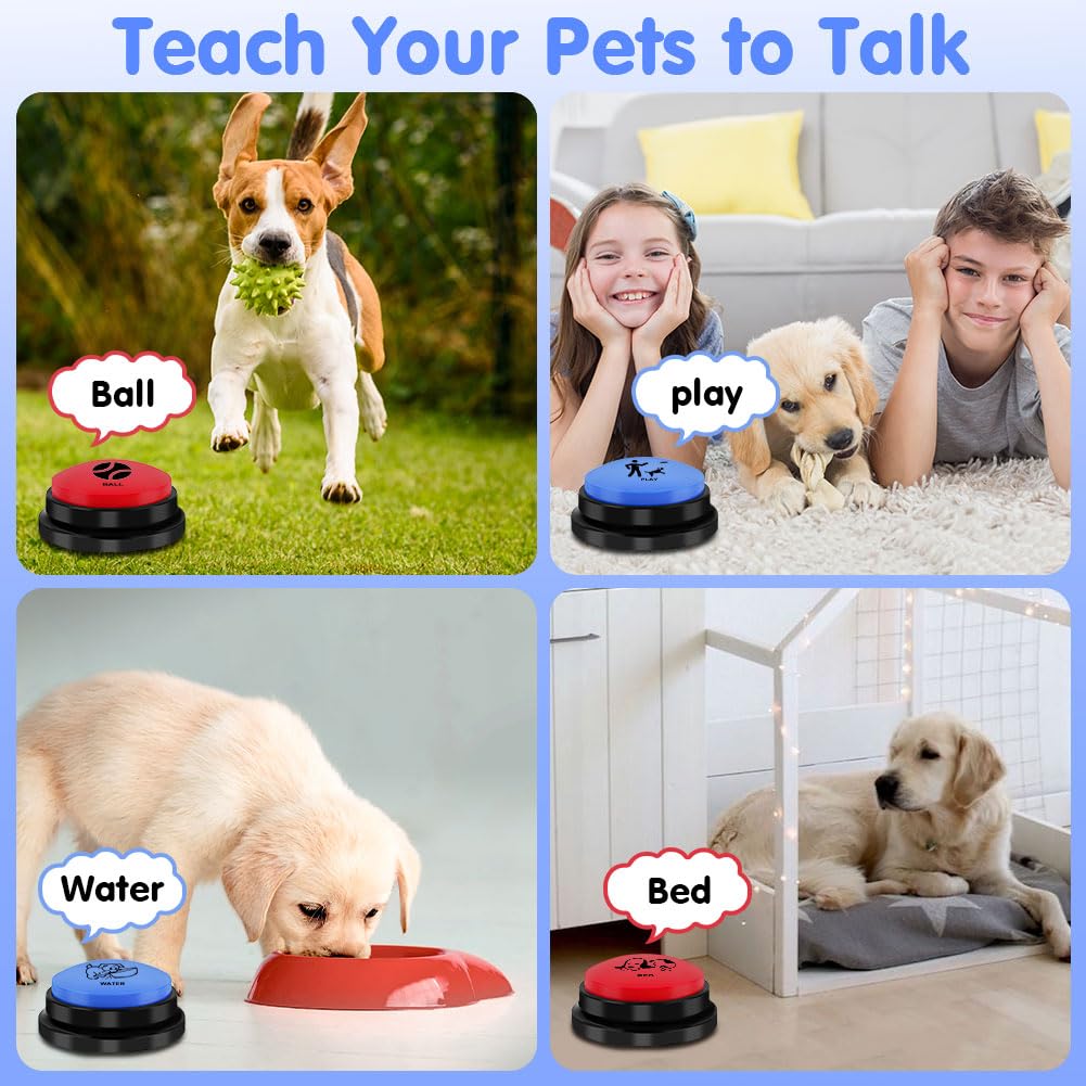 Buzzer Enregistrable Lot de 2, Boutons parlants, Bouton Enregistreur Buzzer Sonore avec Enregistrement de 30 Secondes, Bouton Communication pour Animaux