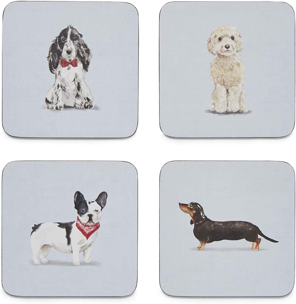 Pack of 4 Coasters Curious Dogs Design