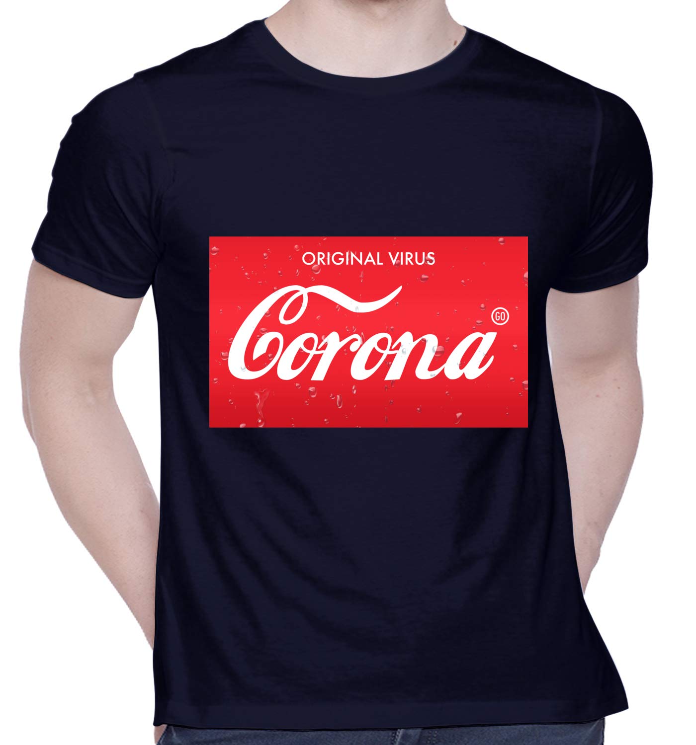 CreativiTGraphic Printed T-Shirt for Unisex GO Corona Tshirt | Casual Half Sleeve Round Neck T-Shirt | 100% Cotton | D00884-4_Navy Blue_Small