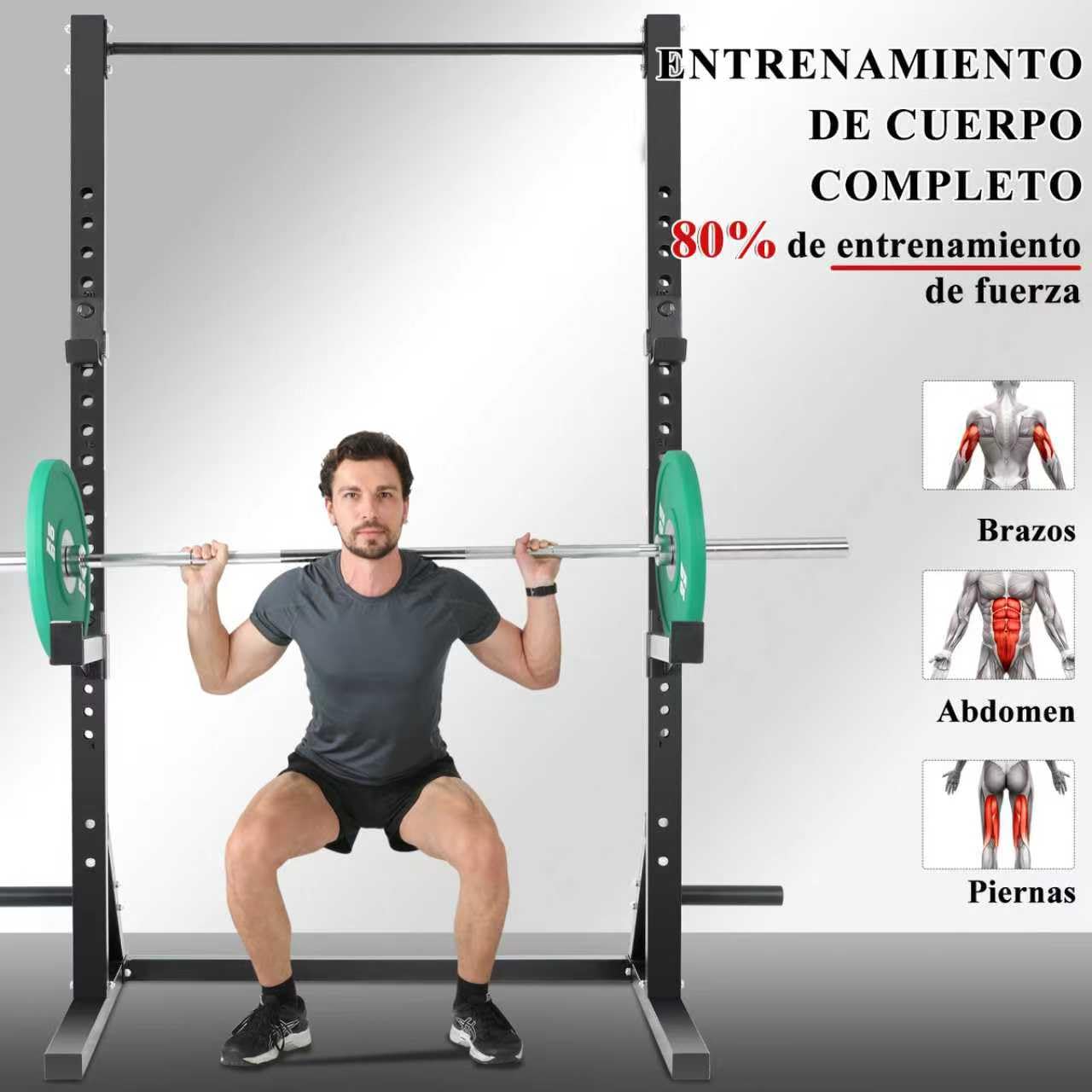 ISE Rack Musculación, Jaula Musculacion, estructura de acero estable, Rack Sentadillas ajustable para entrenamiento de fuerza de 23 posiciones, Power Rack con maquina dominadas en casa