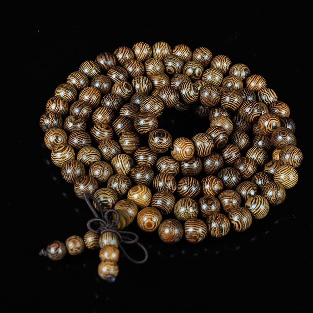 Unisex Naturalny Naszyjnik Mala z Drewna Wenge, Bransoletka z Koralików Modlitewnych, Medytacja Buddyjska Japa, Różaniec Mala, Koraliki do Jogi