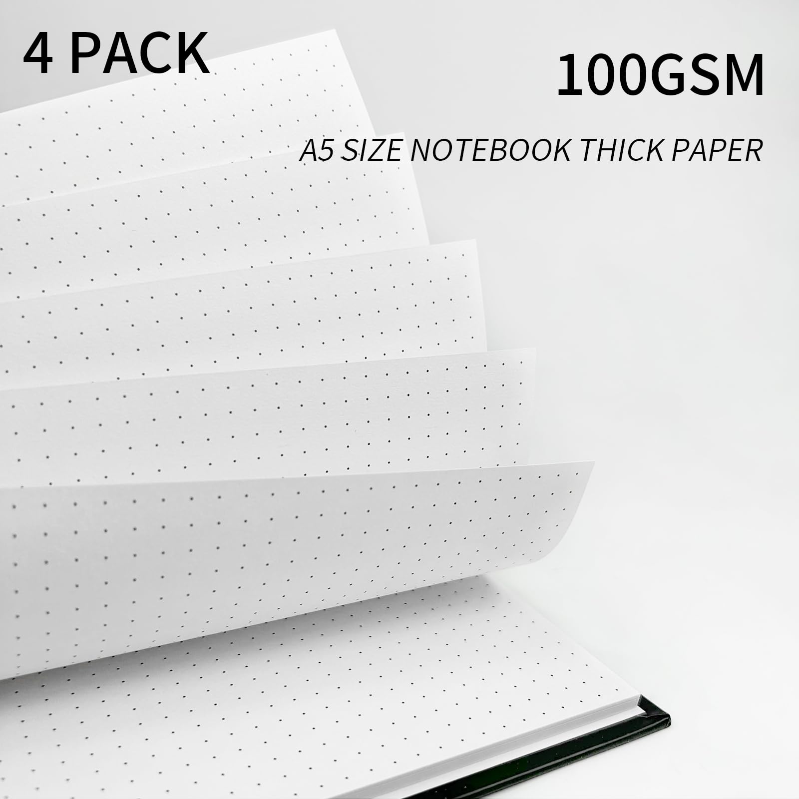 Rinrda A5 gepunktetes Tagebuch, Spiralnotizbuch, 21,6 x 14,5 cm, 4 Stück, Punktraster, Notizbuch, Hardcover, Notizbuch, 120 Seiten, 100 g/m² dickes gepunktetes Papier, Notizbuch, Hardcover, Tagebuch