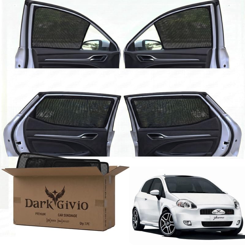 Image of Car Window Sun Shade Protector for Punto | Exact Fit Non-Magnetic Half Cut Sunshade (Set of 4 /6) | UV Blocker Side Window Car Curtains & Interior Accessory