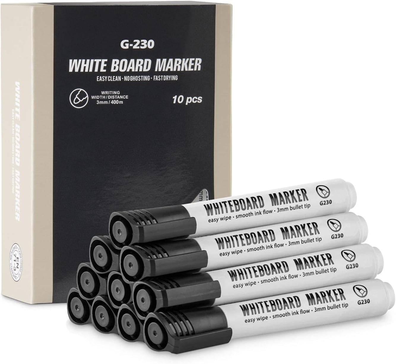 Innovations Pack of 10 Black Dry Wipe Whiteboard Marker Pens