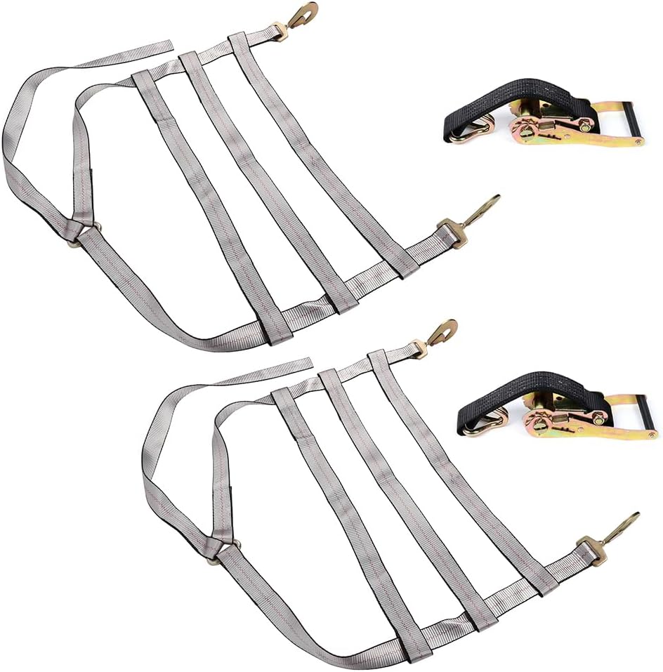 ROADFAR 2pcs Car Dolly Tie Down Kit Wheel Tire Basket Strap Auto Straps & 2pcs Ratchet - Easy Install